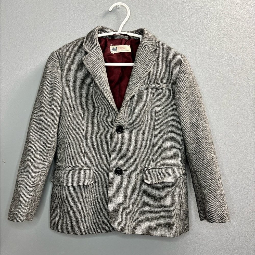 H&M Boys Grey Tweed Blazer with Red lining (Size 6–7 Years)